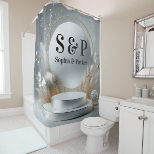 Rideaux De Douche Silver Grey Podium Monogramme moderne Mariage de s