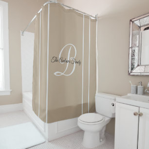 Rideaux De Douche Simple Modern Taupe Monogramme Nom de famille
