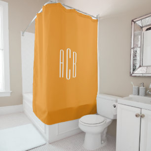 Rideaux De Douche Simple monogramme à trois lettres orange et blanc