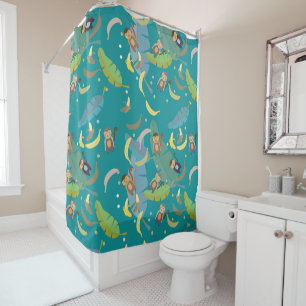 Rideaux De Douche Singe mignon et bananes dans le Motif d'arbre