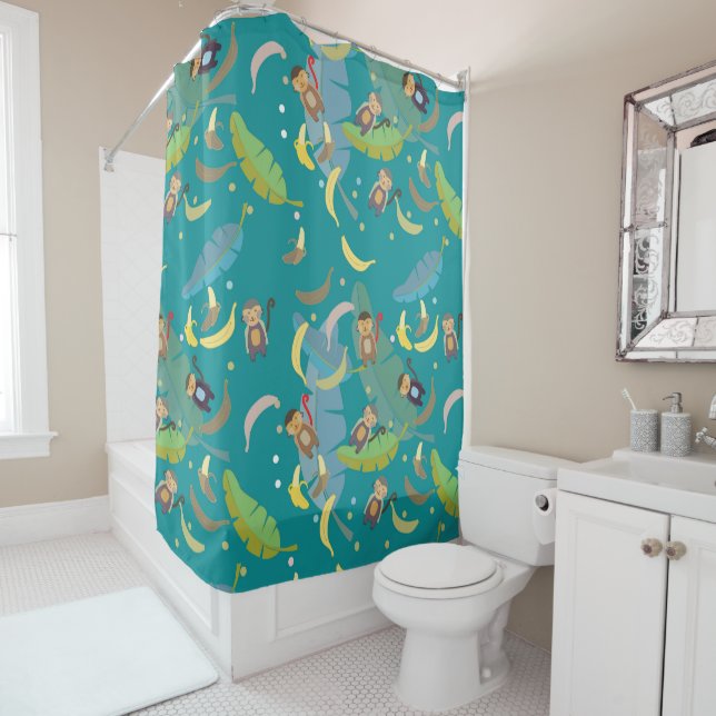 Rideaux De Douche Singe mignon et bananes dans le Motif d'arbre (En situation)