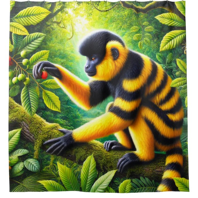 Rideaux De Douche Singe Rhinopithèque doré frappant la jungle (Devant)