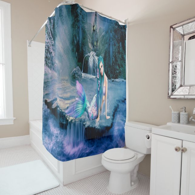 Rideaux De Douche Sirène avec des cheveux de turquoise (En situation)