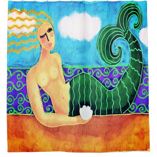 Rideaux De Douche Sirène avec l'art Abstrait Sea Shell (Devant)