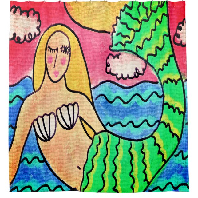 Rideaux De Douche Sirène dans l'art Abstrait solaire (Devant)