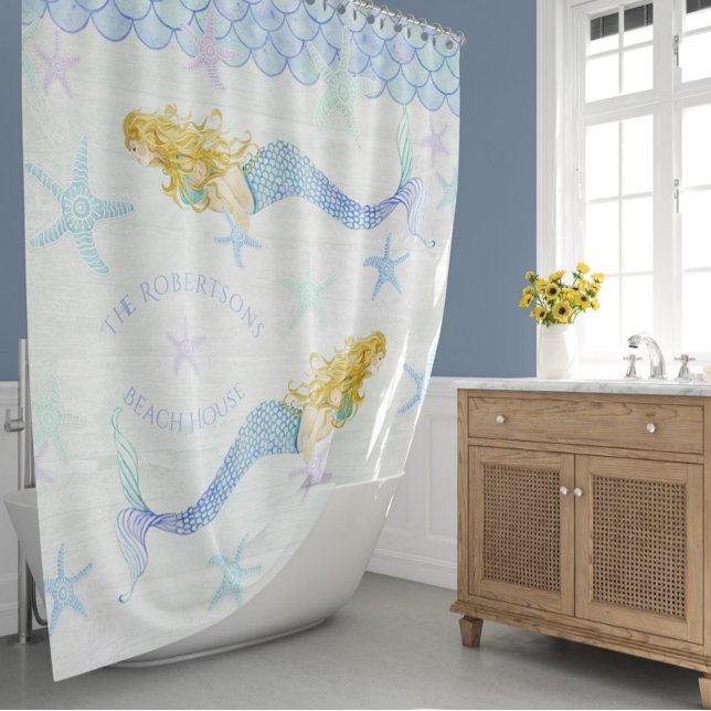Rideaux De Douche Sirène dans Starfish Nom de famille Beach Maison D (Créateur téléchargé)