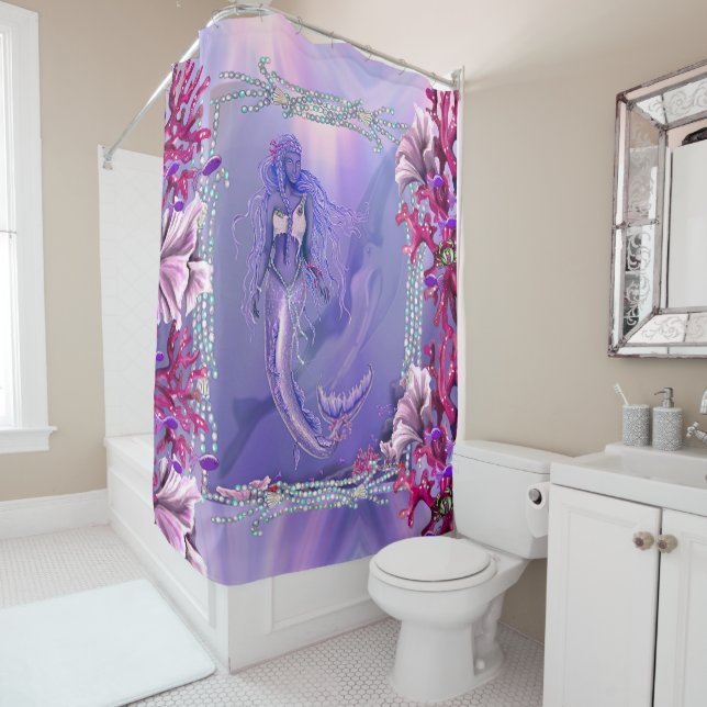 Rideaux De Douche Sirène d'océan violet (En situation)