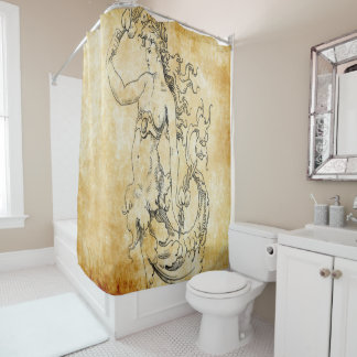 Rideaux De Douche sirène vintage sur le parchemin