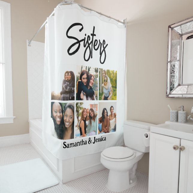 Rideaux De Douche Sisters personnalisés Script 6 Collage photo (En situation)
