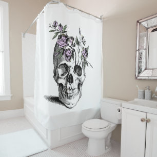 Rideaux De Douche Skull and Pink FLowers