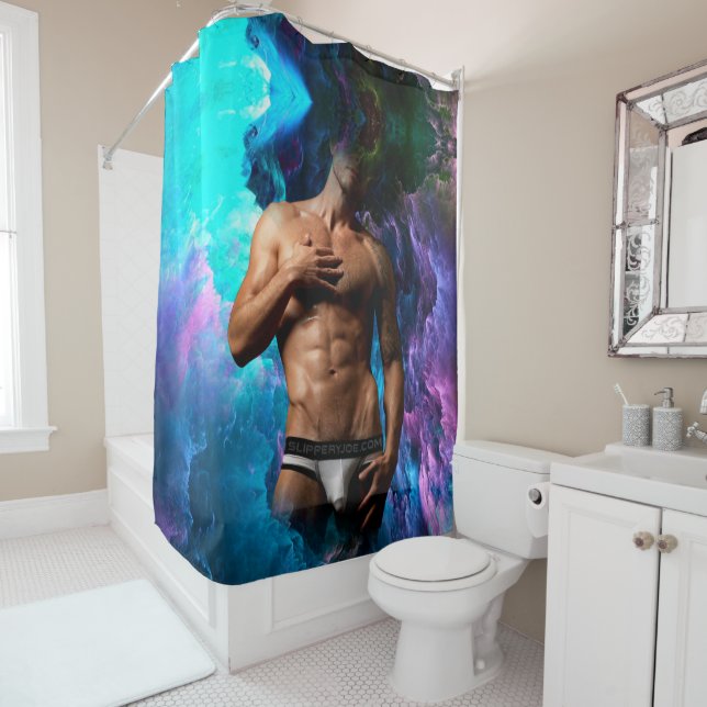 Rideaux De Douche SlipperyJoe homme musclé sous-vêtements bulle dyna (En situation)