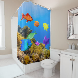 Rideaux De Douche SlipperyJoe's Fish Pride tropicale vert bleu pourp