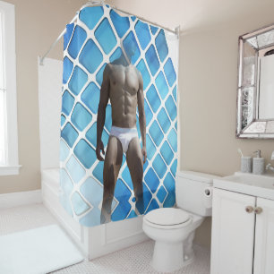 Rideaux De Douche SlipperyJoe's homme musclé six-pack abs blanc sous