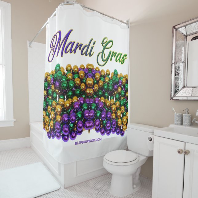 Rideaux De Douche SlipperyJoe's Mardi Gras Colliers en perles violet (En situation)