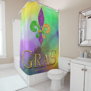 Rideaux De Douche SlipperyJoe's Mardi Gras violet or vert fleur-d
