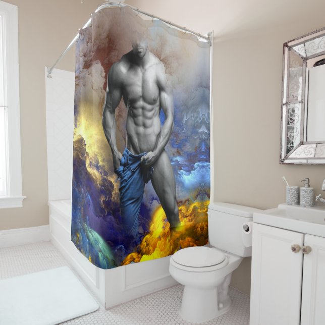Rideaux De Douche SlipperyJoe's musculaire physique chemise vapeur (En situation)