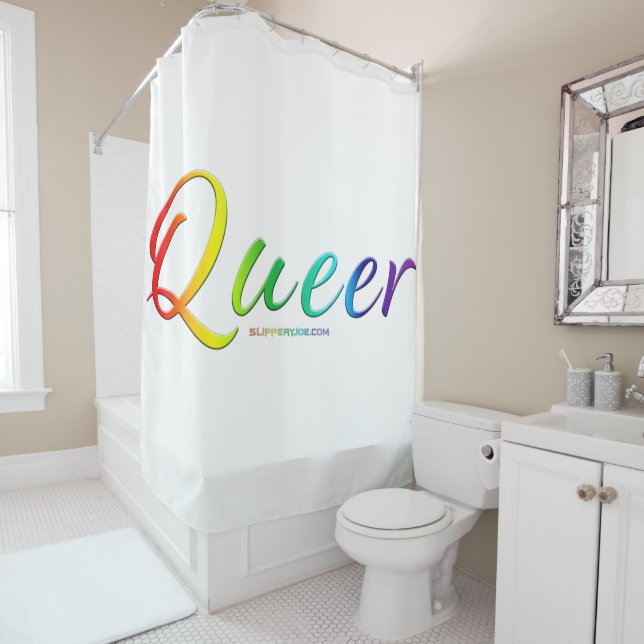 Rideaux De Douche SlipperyJoe's queer orgueil couleurs mot vib color (En situation)