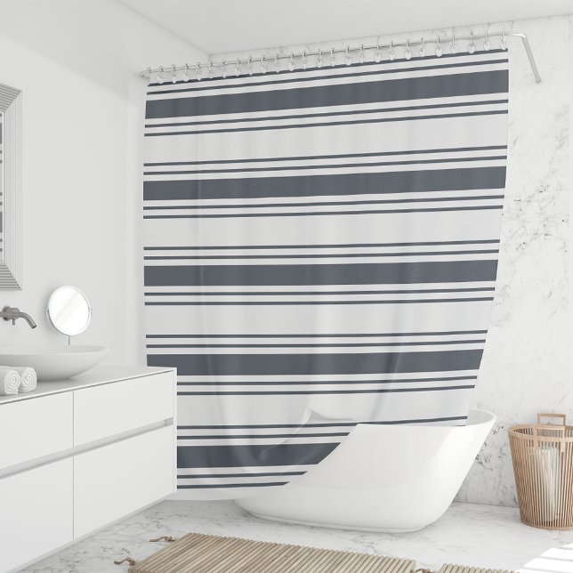 Rideaux De Douche Smoky Navy et White Wide Stripe (Créateur téléchargé)