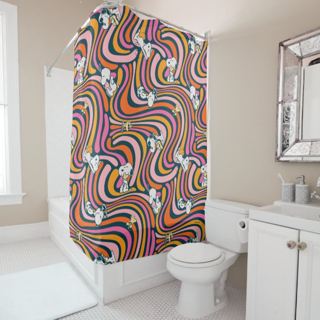 Rideaux De Douche Snoopy & Woodstock Vibes Super Motif violet (En situation)