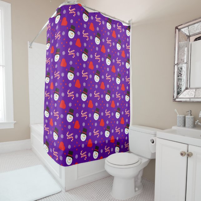Rideaux De Douche Snowflakes Snowman Sucres de canne Arrière - plan  (En situation)