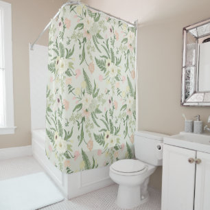Rideaux De Douche Soft Mint Green Garden Motif