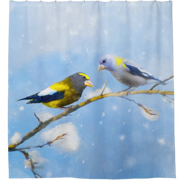 Rideaux De Douche Soirée Grosbeak Peinture - Cute Original Chien Art (Devant)