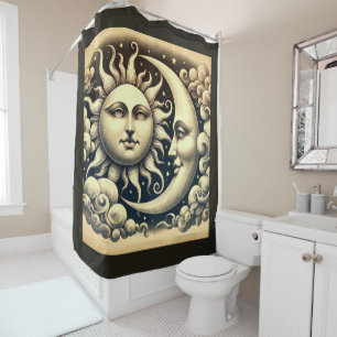 Rideaux De Douche Soleil céleste vintage et lune