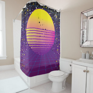 Rideaux De Douche Soleil jaune violet des années 80 rétro