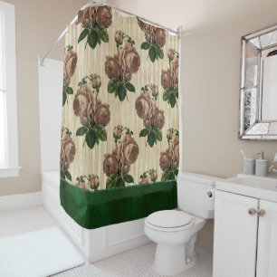 Rideaux De Douche Sorcière Rose Floral   Crème Vintage rose et verte