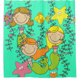 Rideaux De Douche Sous la mer Ocean Stick Figure Mermaids