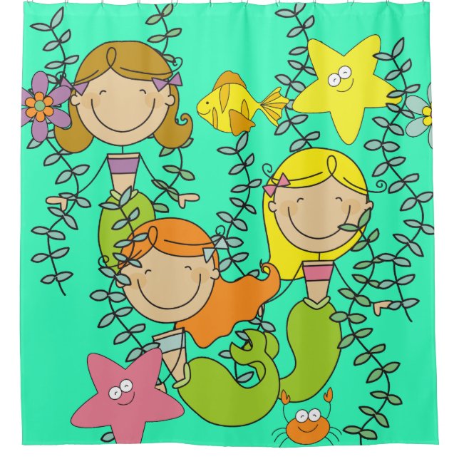 Rideaux De Douche Sous la mer Ocean Stick Figure Mermaids (Devant)