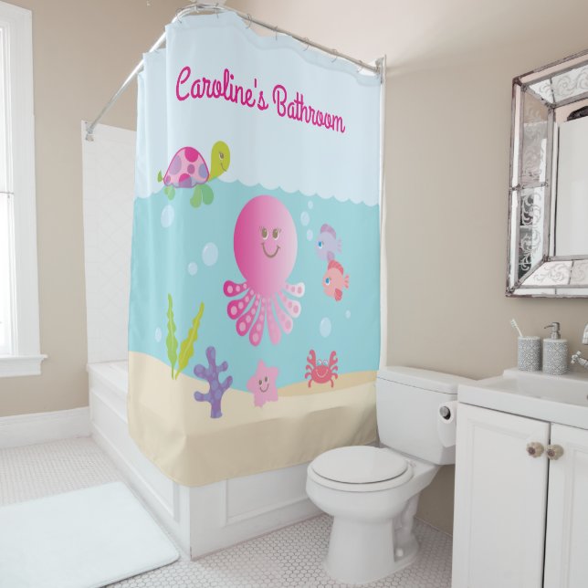 Rideaux De Douche Sous la salle de bain rose de Sea Kid's (En situation)