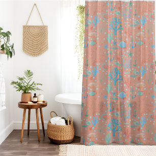 Rideaux De Douche Sous l'aquarelle de mer Coral rose