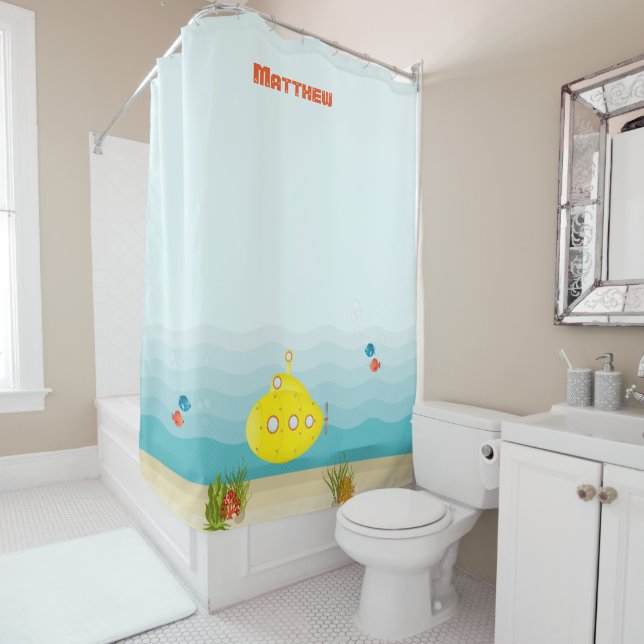 Rideaux De Douche Sous-marin jaune profond (En situation)