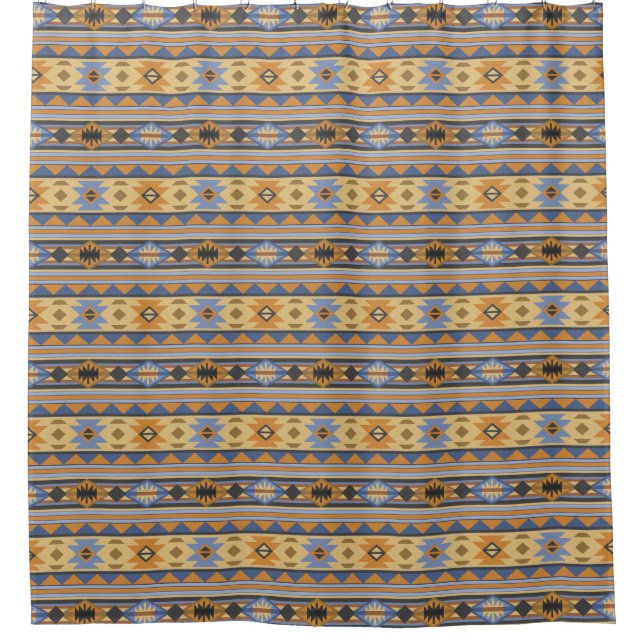 Rideaux De Douche Southwest Design Gold Blue Grey Tribal Motif (Devant)