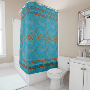 Rideaux De Douche Southwest Mountain Peaks Turquoise Rust géométriqu