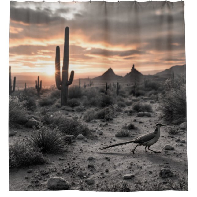Rideaux De Douche Southwestern Desert Roadrunner at Sunrise  (Devant)