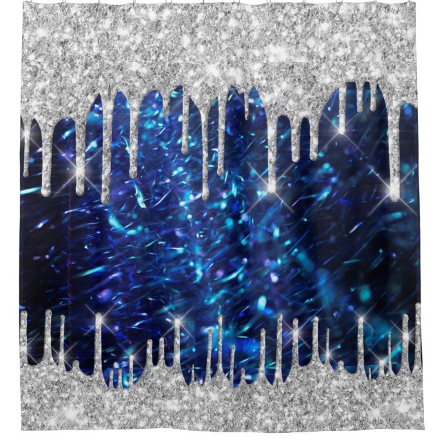 Rideaux De Douche Spark Drips Parties scintillant Blue Navy. Silver  (Devant)