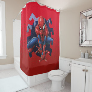 Rideaux De Douche Spiderman sautant d'un graphique d'araignée
