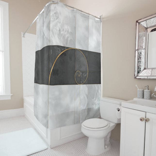 Rideaux De Douche Spirale d'or - Géométrie sacrée (En situation)
