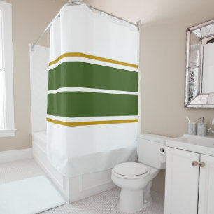 Rideaux De Douche Sporty Rustic Green Brown Racing Stripes Sur Blanc