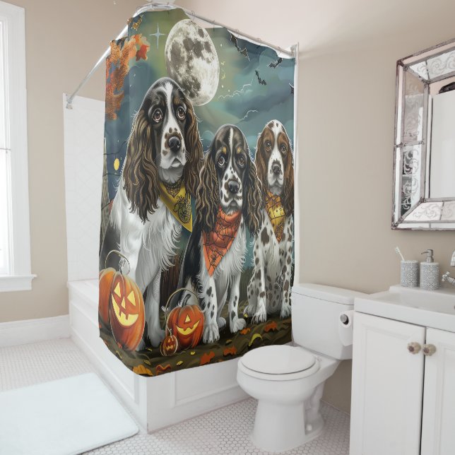 Rideaux De Douche Springer Spaniel Halloween Éffrayant (En situation)