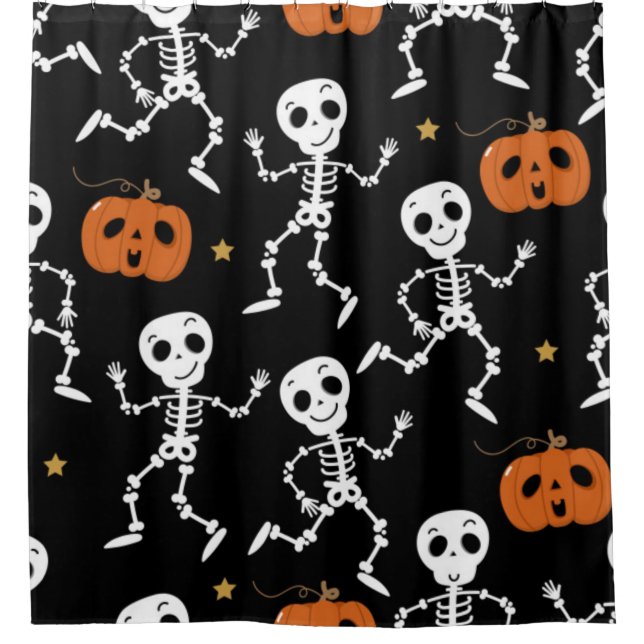 Rideaux De Douche Squelette Cute Et Motif Citrouille (Devant)