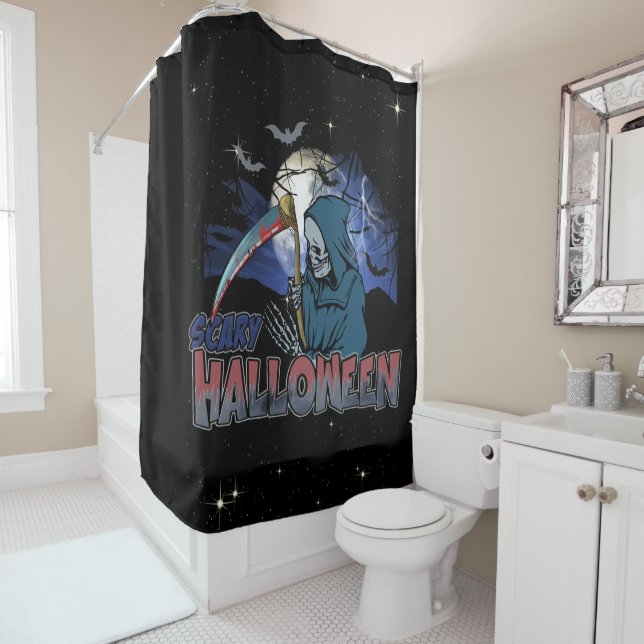 Rideaux De Douche Squelette Mal Dans La Nuit Noire Effrayant Hallowe (En situation)