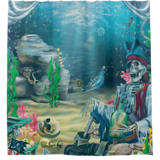 Rideaux De Douche Squelette pirate Trésor sous la mer (Devant)