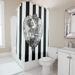 Rideaux De Douche Squelette rayé Love Couple Mariage Danse