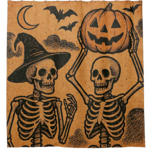 Rideaux De Douche Squelettes d'Halloween vintages/rétro