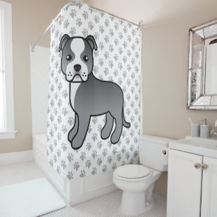 Rideaux De Douche Staffordshire Bull Terrier bleu et blanc