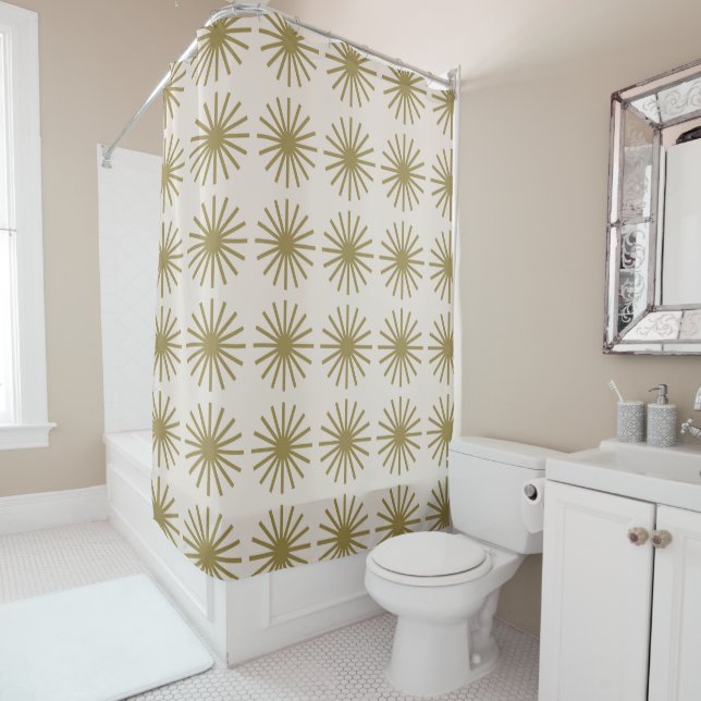 Rideaux De Douche Starburst Motif Gold & Linen Blanc (En situation)