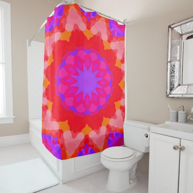 Rideaux De Douche Starburst rose et orange (En situation)